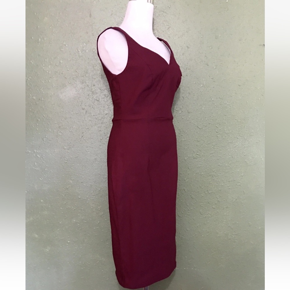 NWT-Grace Karin Deep Red Wine Deep V Pencil Dress - Picture 6 of 9